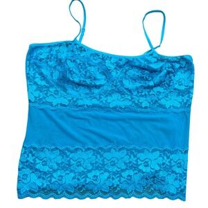 Y2K Intimates Turquoise Blue Floral Lace Mesh Camisole Tank Top Size S